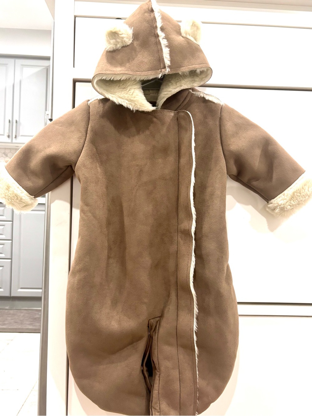 GAP Teddy-Ear Hooded One-Piece in Light Brown with Cream Trim